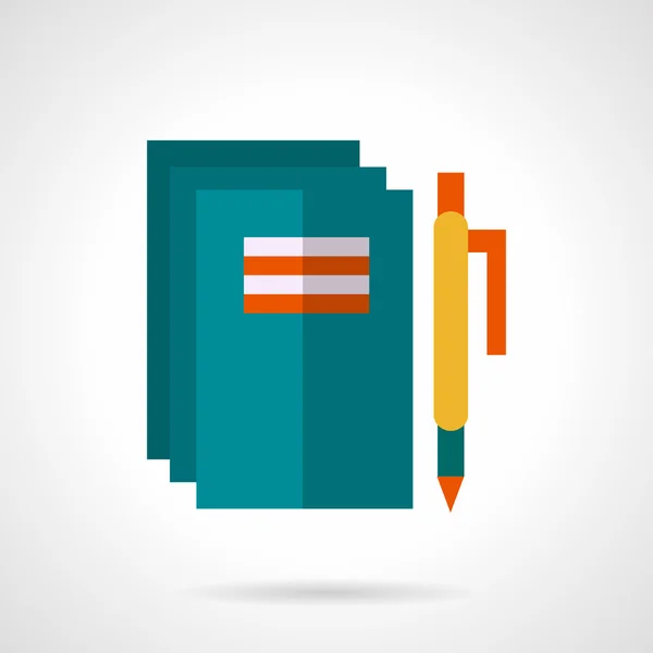 Carnets scolaires et stylo plat vecteur icône — Image vectorielle