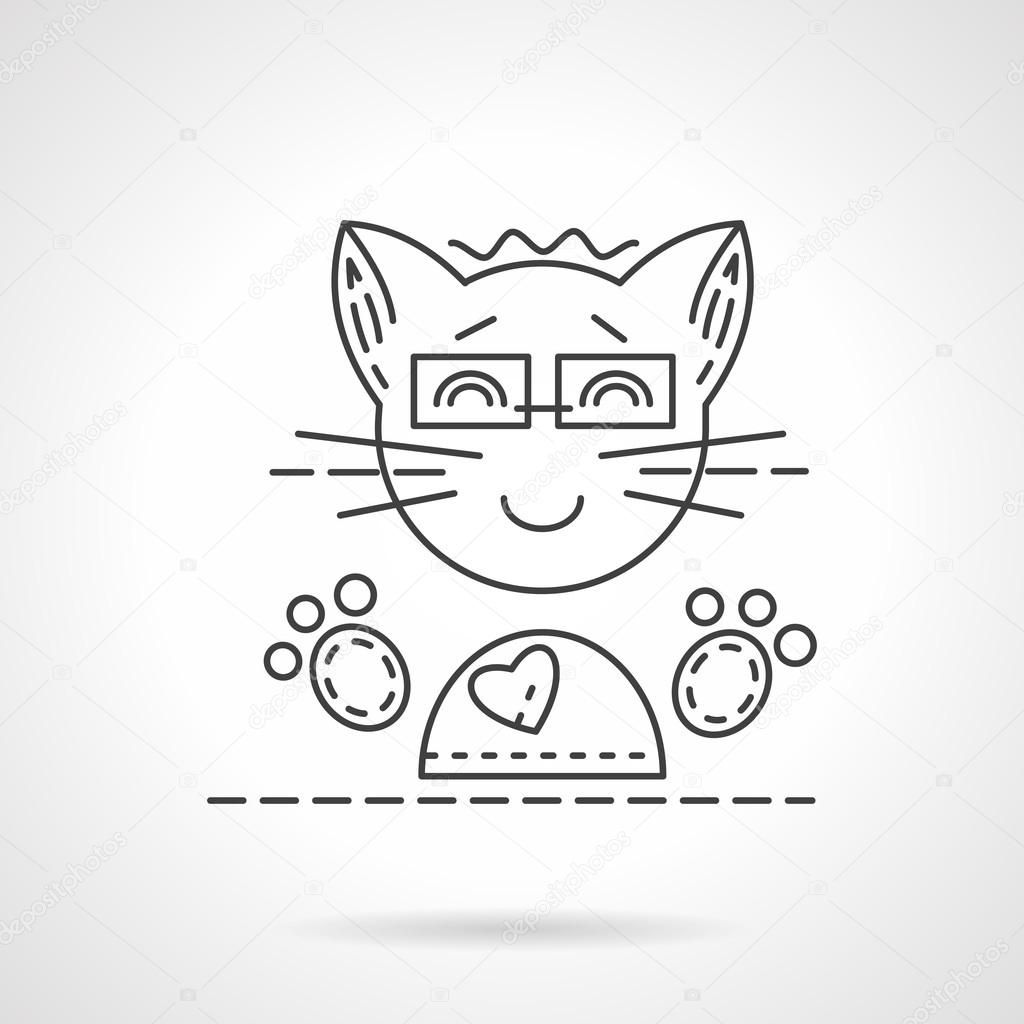 Cheerful cat flat line vector icon