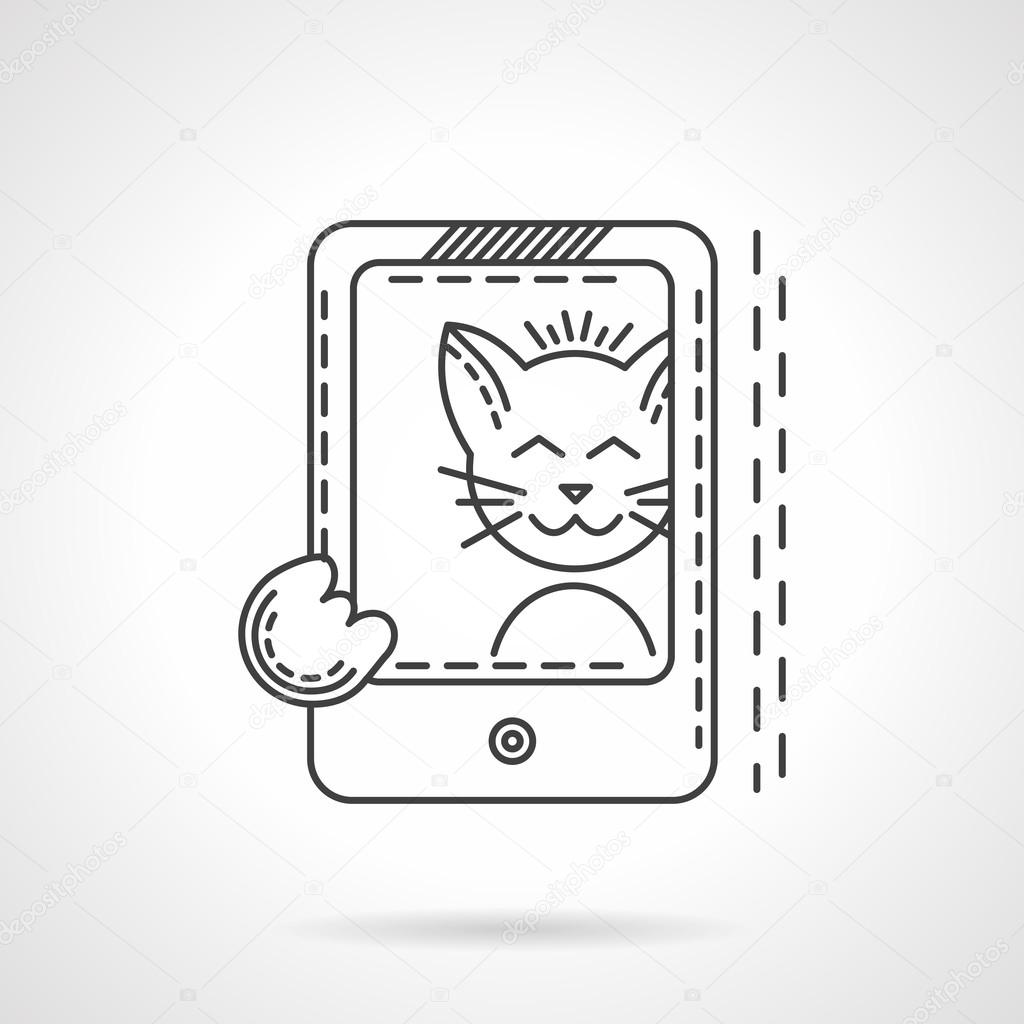 Cat selfie thin line style vector icon