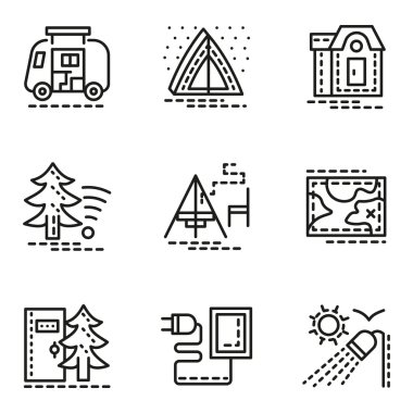 Elements of camping simple line icons set