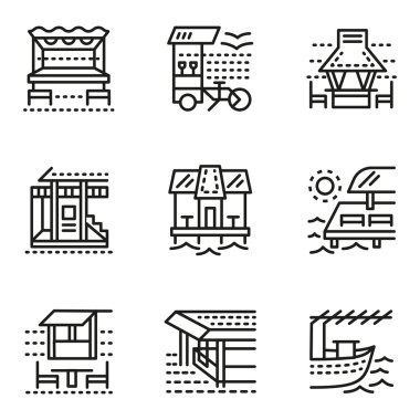 Cafe ve bungalov basit çizgi vektör simgeler