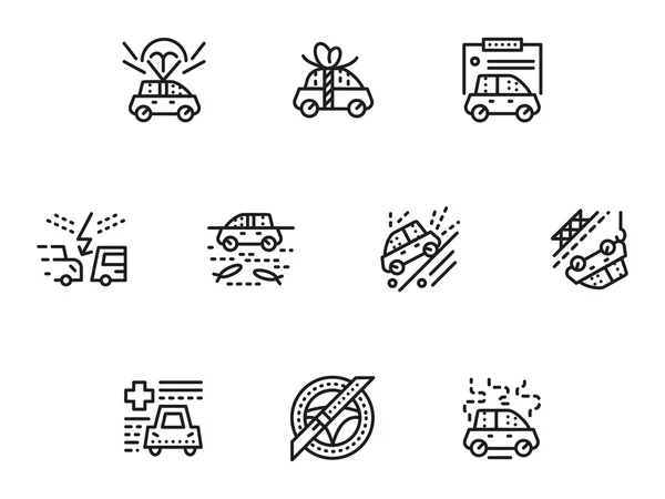 Car insurance simple line vector icons set — Stock Vector