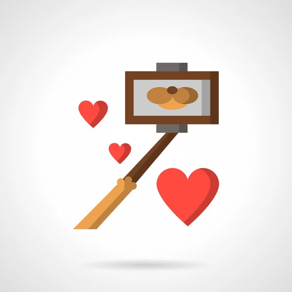 Selfie stick and hearts flat color vector icon — Stok Vektör