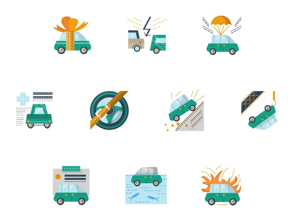 Colored vector icons for car insurance — Stockvector