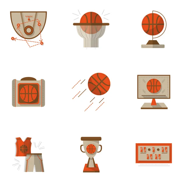 Juego de iconos de vectores planos de baloncesto de colores — Archivo Imágenes Vectoriales