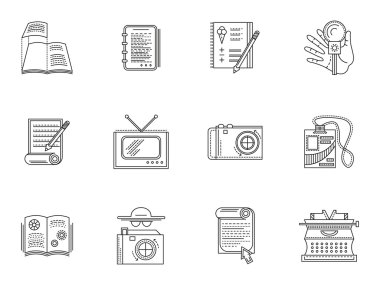 İnce çizgi stili gazetecilik vektör simgeler