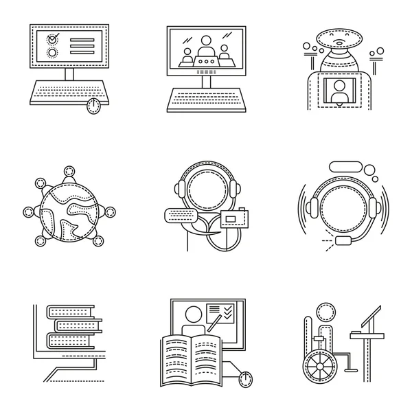 Thin line style distant education vector icons — Stock Vector