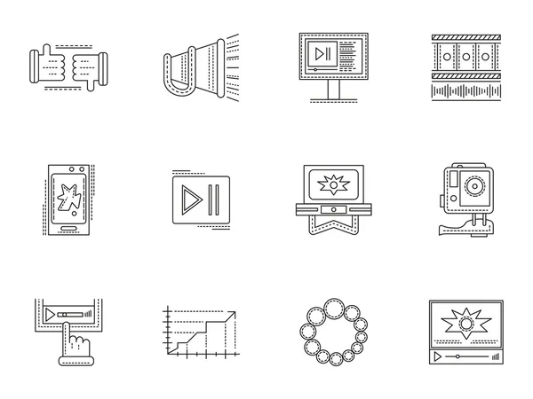 Thin Line Stil Video Blogging Vektor Icons — Stockvektor