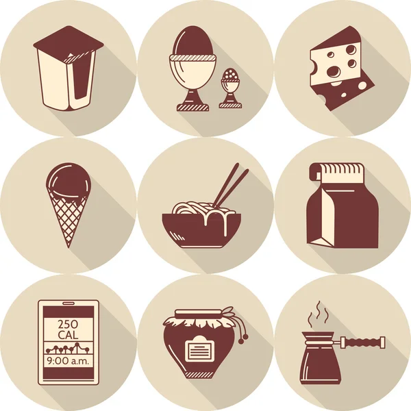 Lunch brown flat style vector icons set — Stock Vector