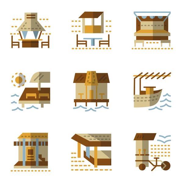 Iconos de vector plano simple para bungalows — Vector de stock