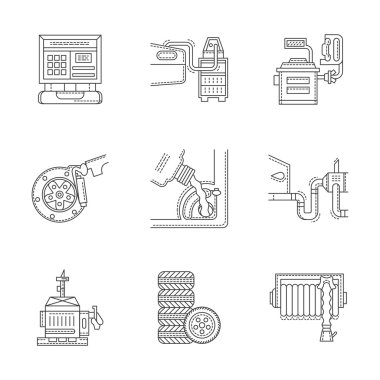 Araba Servisi için doğrusal vektör Icons set