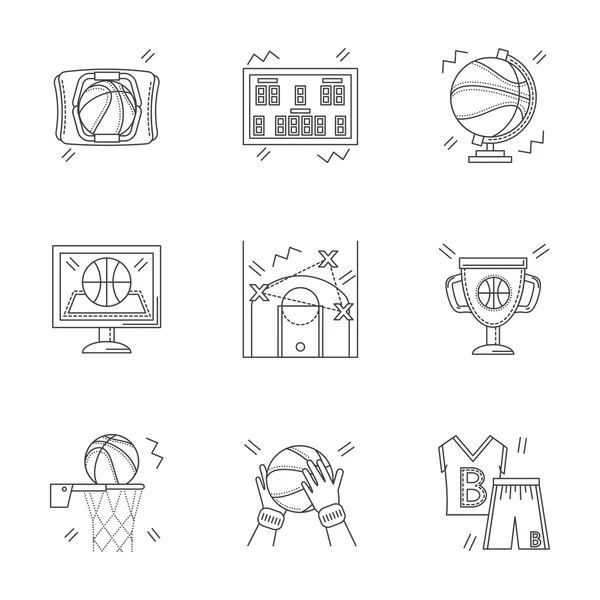 Iconos vectoriales lineales para baloncesto — Vector de stock