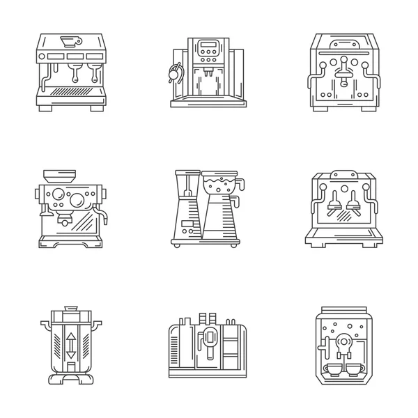 Equipo de café vector lineal iconos conjunto — Archivo Imágenes Vectoriales