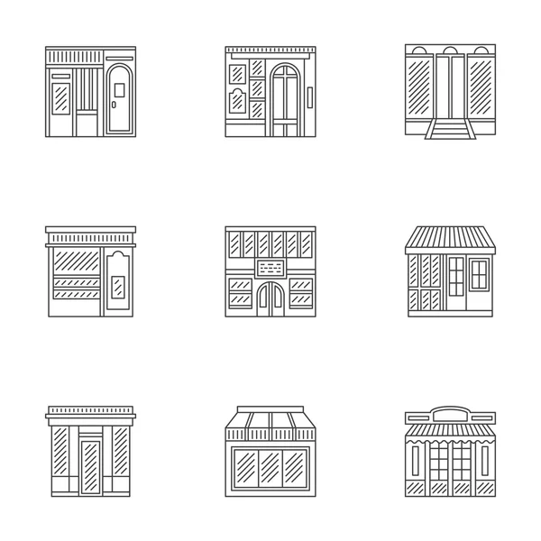 Storefronts collezione vettoriale icone lineari — Vettoriale Stock