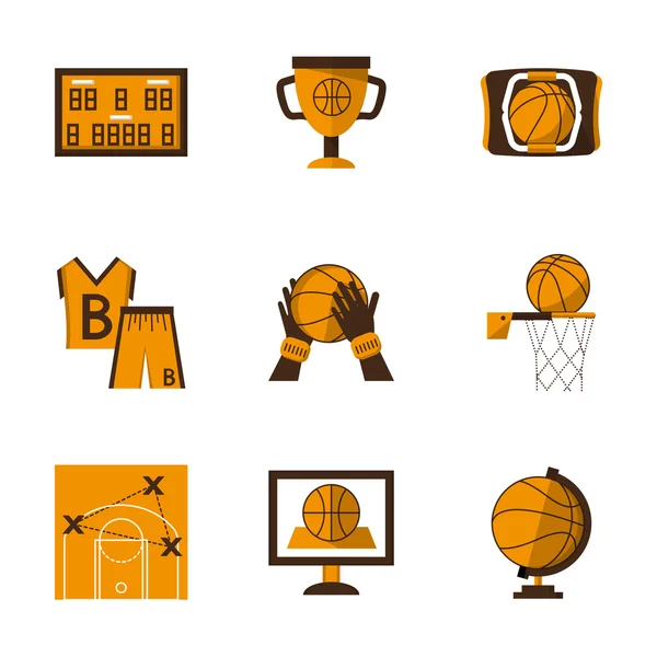 Estilo plano baloncesto naranja vector iconos — Archivo Imágenes Vectoriales