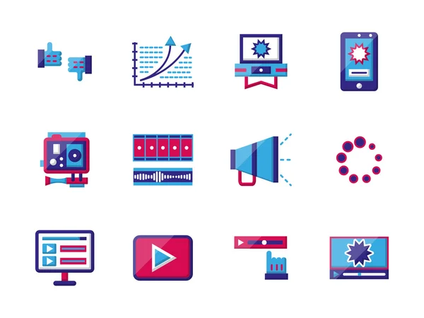 Video blogging iconos vector de color plano — Vector de stock