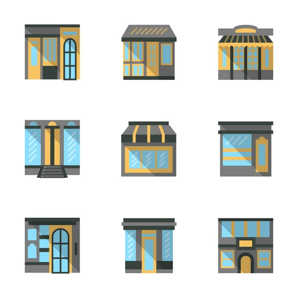 Фасады магазинов плоские векторные иконки — стоковый вектор
