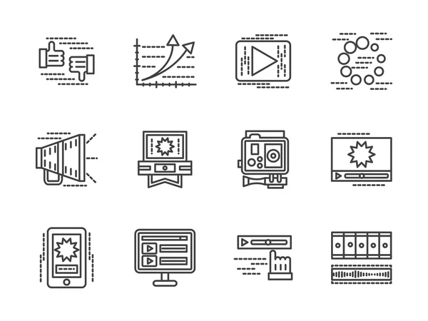 Conjunto de iconos de vector de medios de línea plana — Archivo Imágenes Vectoriales