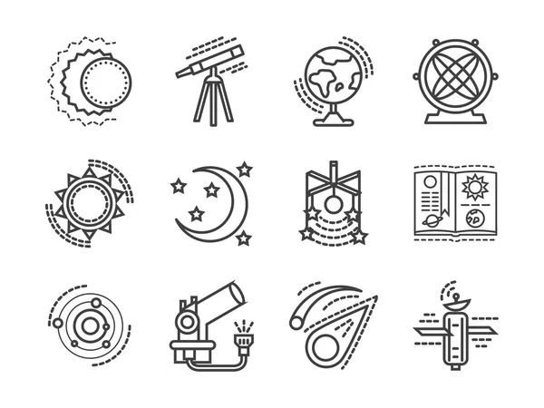 Iconos de vector de investigación espacial de línea plana — Vector de stock