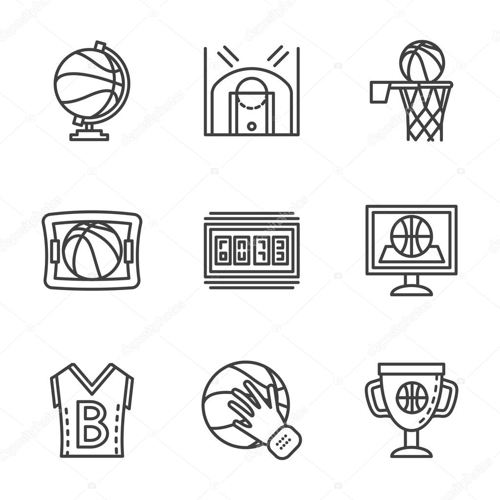 Flat black line basketball vector  icons