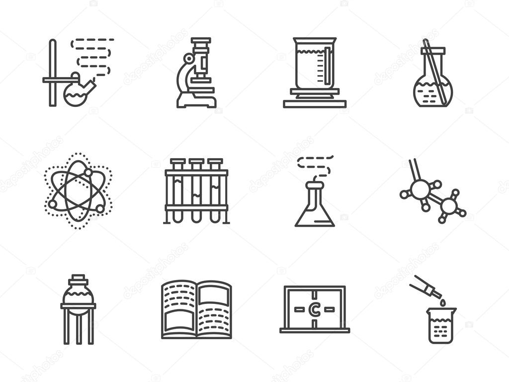Flat line chemistry research vector  icons