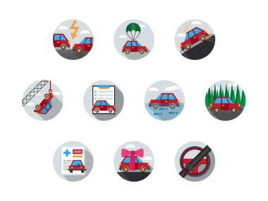 Colored auto insurance vector icons