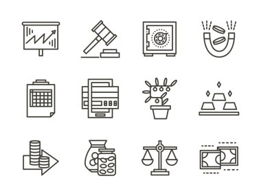 Finance black line vector icons set