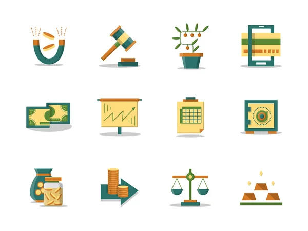 Dinero haciendo iconos de vector de color plano conjunto — Vector de stock