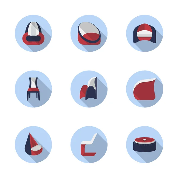 Cadeiras elegantes ícones vetoriais de cor plana — Vetor de Stock