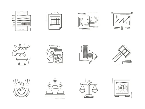 Banking flat line vector icons set — 图库矢量图片