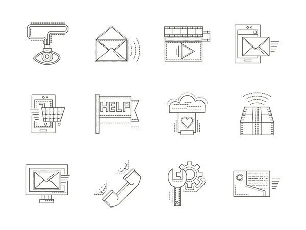 Thin line vector icons for technical support — Stok Vektör