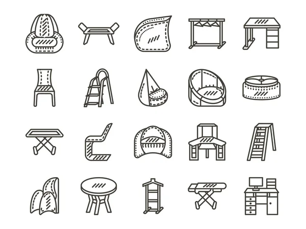 Muebles para el hogar simple línea vector iconos conjunto — Vector de stock