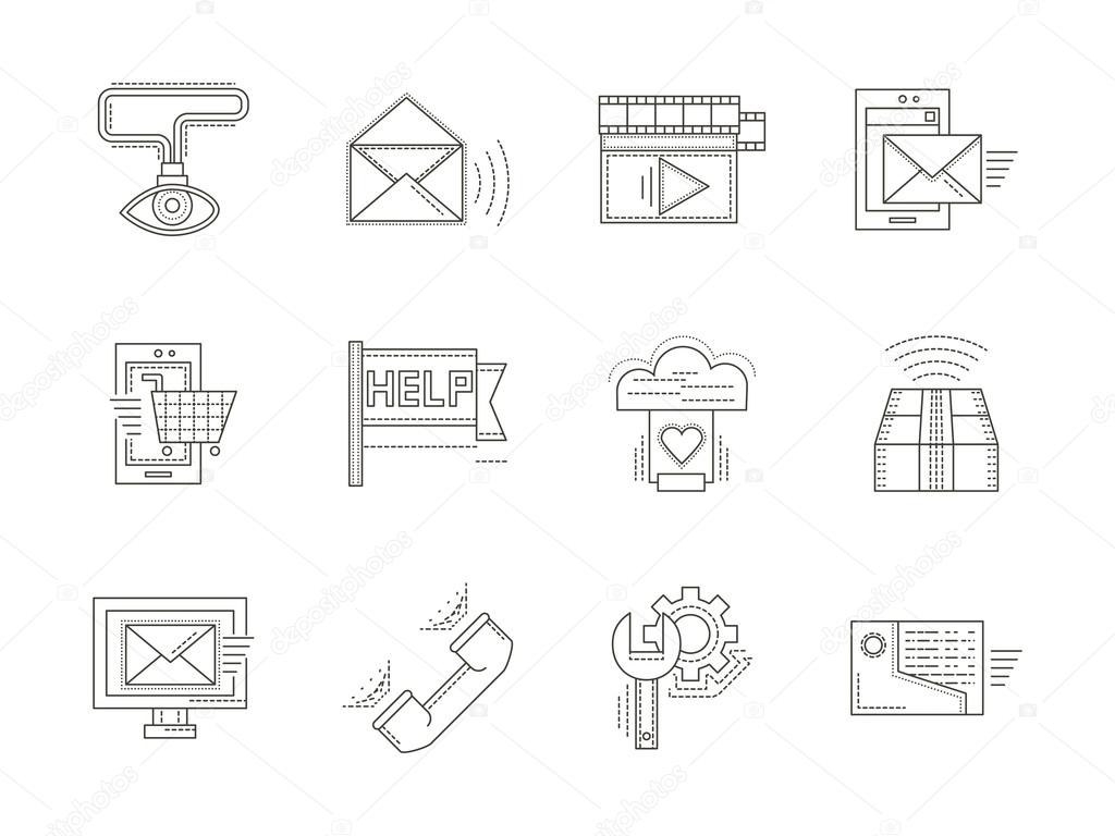 Thin line vector icons for technical support