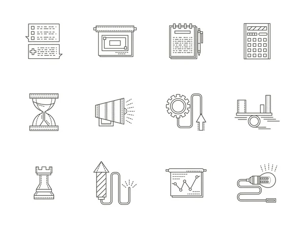 Estrategia de negocio conjunto de iconos de vector de línea delgada — Vector de stock