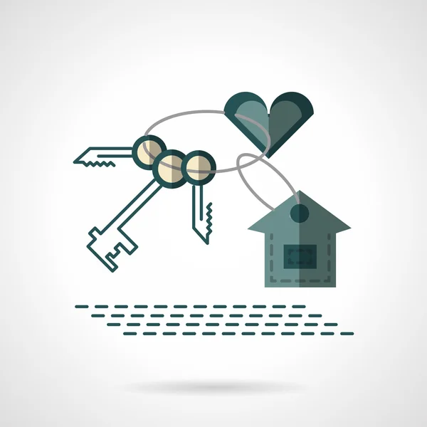 Key chain heart and house flat vector icon — Stock Vector