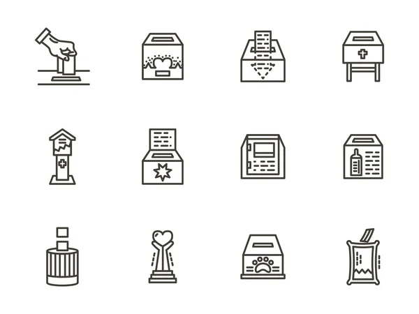 Charity elements black line vector icons set — 图库矢量图片