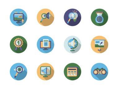 Search optimization flat color vector icons