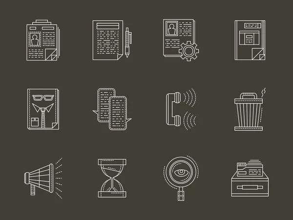 Personnel search white flat line vector icons set — 图库矢量图片