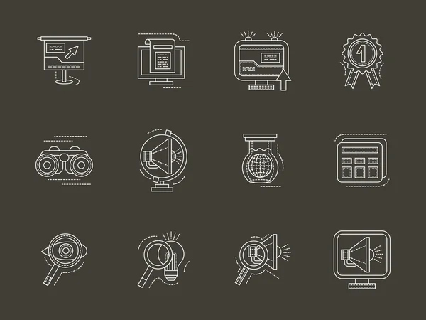 Informations de recherche analytique icône vectorielle ligne blanche — Image vectorielle