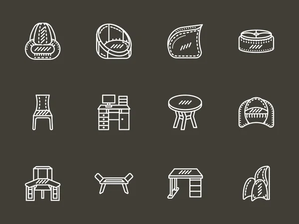 Room furniture white simple line vector icons — 图库矢量图片
