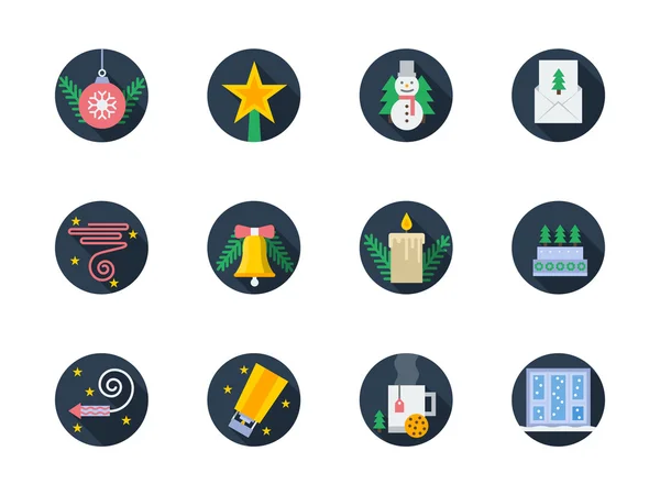 Flat round colored vector icons for winter — ストックベクタ