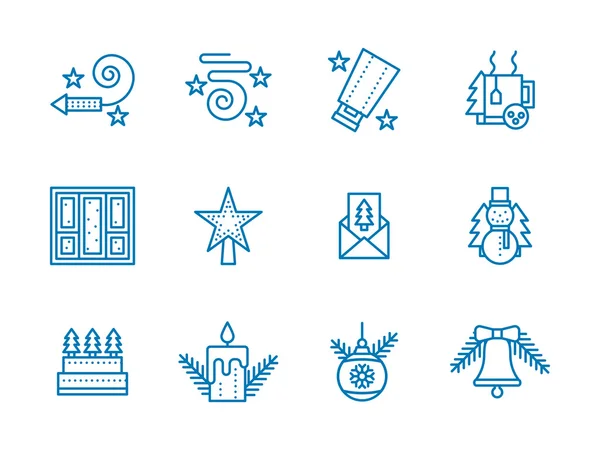 Blue line vector icons for Christmas — Stok Vektör