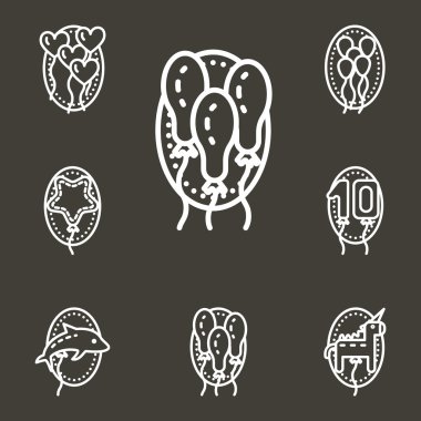 Different balloons simple white line vector icons