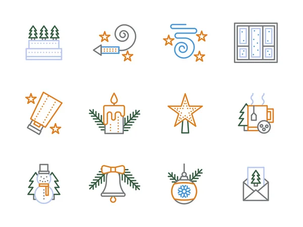 Flat linear Christmas decoration vector icons — Stock Vector