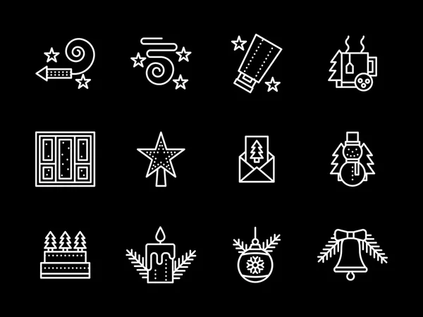 Linha simples Ano Novo conjunto de ícones vetoriais — Vetor de Stock