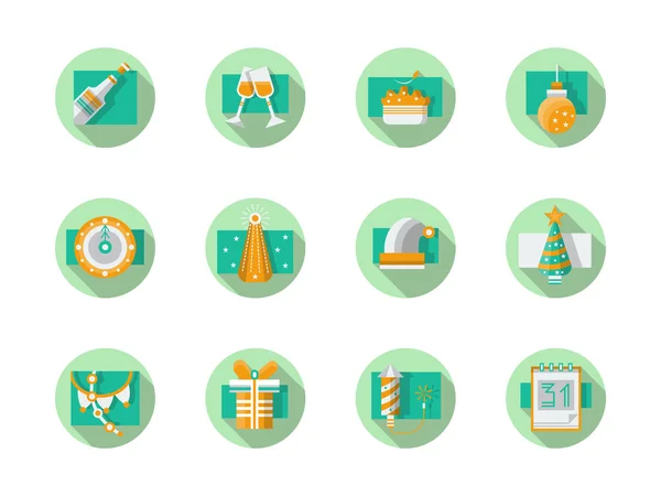 Happy New Year flat round vector icons — Stockvector