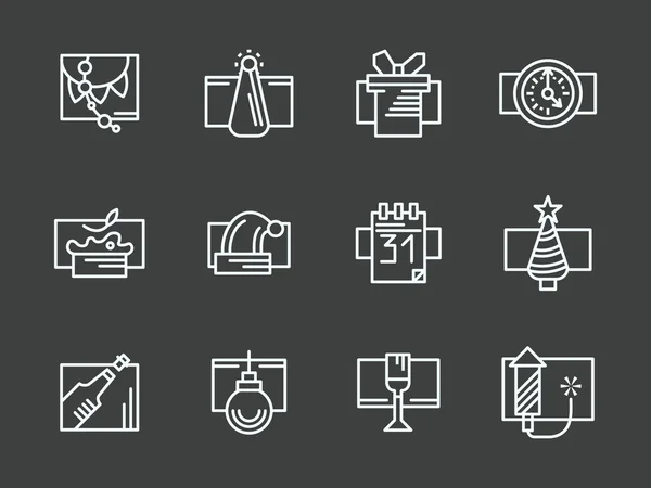 White simple line Happy New Year vector icons set — ストックベクタ