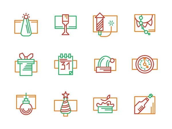 New Year and Christmas color line vector icons — Stock Vector