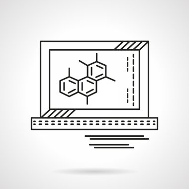 Molecule on monitor flat line vector icon