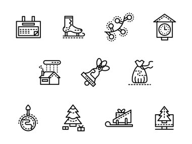 Kış siyah çizgi vektör Icons set